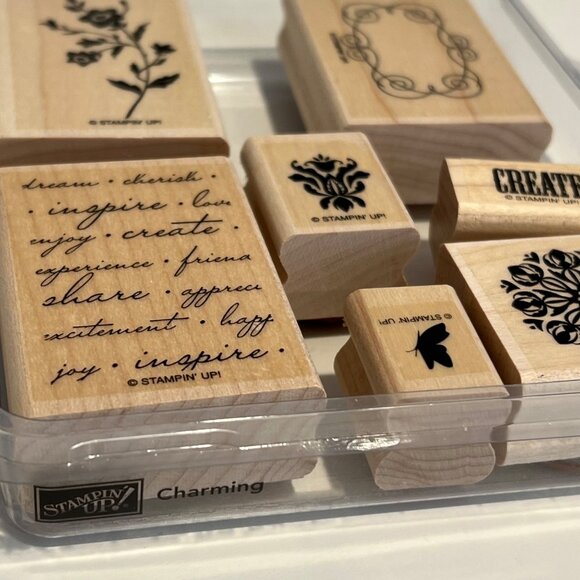Stampin Up! Charming Rubber Stamp Set Of 7 Wood-Mounted Crafting & Scrapbooking - Picture 2 of 3
